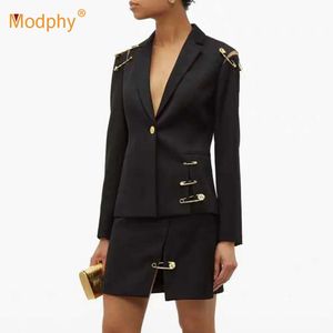 Mulheres Trench Coats Mulheres Preto V-Pescoço Malha Pin Temperamento Terno Jaqueta Lapela Long-Sleeved Slim Jacket Moda Inverno 231025