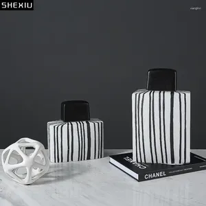 Garrafas preto e branco listras tanque de armazenamento cerâmica tampas nordic minimalista porcelana frasco cosmético embalagem caixa de jóias