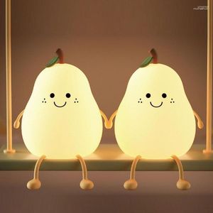 Night Lights Cute Smile Pear Shape Silicone Led Light Usb Charging Color-changing Eye Protective Bedside Lamp