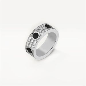 Anelli d'amore in ceramica nera di alta edizione Fede nuziale Donna Uomo Vite Marcatura 3 file Pavé di diamanti Acciaio al titanio 316L Designer Jewel279B