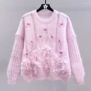 Women's Sweaters Beads Butterfly Sweater Spring Autumn Loose Japanese Knitwear Top Flower Woman Street Jumper Pull Femme