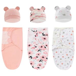 Sleeping Bags 2PCS Cotton born Sleepsack Baby Swaddle Blanket Wrap Hat Set Infant Adjustable Born Bag Muslin Blankets 06M 231026