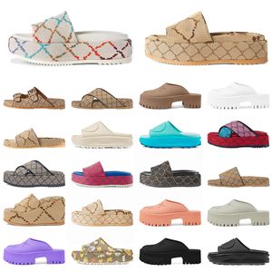 Slipper sandaler berömda designer kvinnor mode broderad duk platt mular plattform broderad linne hög häl sandal plattform skjutreglage skor