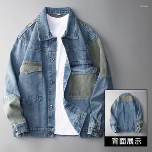 Jaquetas Masculinas 2024 Cor Combinando Costura Denim Jaqueta Lavada Angustiada Resistente ao Desgaste Solta Retro