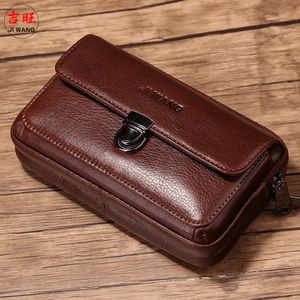 Waist Bags High Quality Men Genuine Leather Waist Pack Bag Coin Cigarette Purse Pocket Pouch Belt Bum Cell/Mobile Phone Case Men Fanny Bags 231026