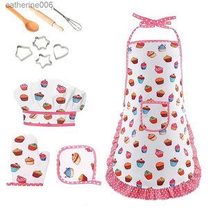 Küchen Spielen Essen Kinder Schürze Spielhaus Spielzeug Küche Kochen Backen Werkzeug Set Kochmütze Handschuh Utensil für Kleinkind Dress Up Chef Kostüm RollenspielL231027