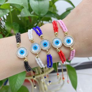 Strand Custom Wholesale Fashion Shell Turkish Eye Double Hole Charm Bracelets Glass Beads Bracelet For Women