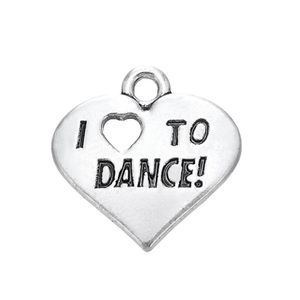 Neue Mode, einfach zu diy, 20 Stück, gravierter Buchstabe „I Love To Dance“, Herz-Charm-Schmuck, Schmuckherstellung, passend für Halskette or346q