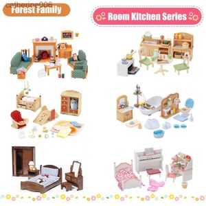 Kök spelar matdockan miniatyrtillbehör 1/12 Forest Family Home Furniture Collection Set Kitchen Cooking Pots For Children Girls Giftl231026