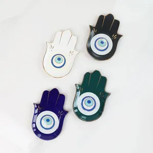 Decorative Figurines Turkey Evil Eye Hamsa Hand Dish Ceramic Jewelry Small Tray Plate Decoration Crafts