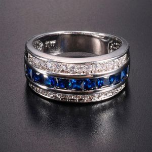 Deluxe Deluxe 10K Białe złoto Plated Blue Sapphire Garnet Crystal Stone Band Wedding For Men Kobiet Żydowra Rozmiar 8-12 J19070247p