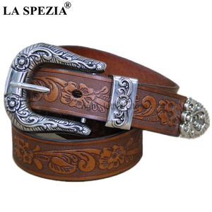 Belts LA SPEZIA Real Leather Belt Men High Quality Camel Pin Male Retro Designer Brand Cowhide Genuine Carving 130cm YQ231026