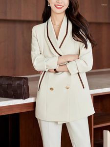 Kvinnors tvådelar byxor Autumn Business Chic Office Lady Blazer kostym för kvinnor Vit dubbelbröst jacka byxa set outfit koreansk stil