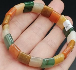 1pc Wholesale Multicolor China Gold Silk Jade Rectangle Bead Stretchy Bracelet