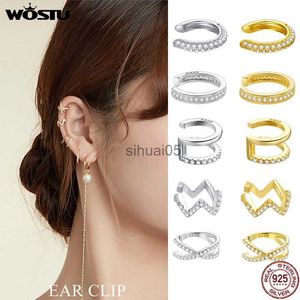 Stud Wostu Ear Cuff 925 Sterling Silver Simple Clip Circle Earrings Hoop Zircon for Women Fine Jewelry Gift Fie1022 YQ231026