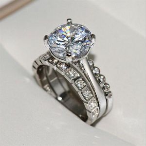 2019 Nuovo arrivo gioielli di lusso in argento sterling 925 taglio rotondo bianco 5A cubic zirconia diamante CZ 3 pezzi fascia da donna da sposa 3021