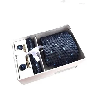 Bow Ties 2023 Boutique 7.5-8cm Wide Tie Set Red Blue Purple Men's And Women's Handkerchief Cufflinks Clip Box Christmas Gift S