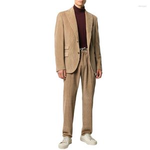 Mäns kostymer herrar blazers smarta casual corduroy mäns skräddarsydda bröllop tuxedos japan stil 2 bitar fest prom kväll byxor