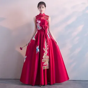 Etniska kläder broderi sexig mandarin krage lång scen show cheongsam klänning vestidos chinos oriental qipao aftonklänningar klassisk fest