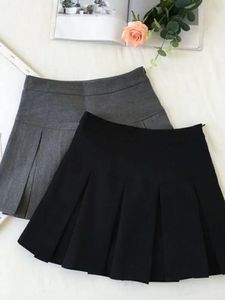 Röcke ZOKI Vintage Grau Faltenrock Frauen Kawaii Hohe Taille Mini Koreanische Mode Schuluniform Harajuku Streetwear Frühling 231025