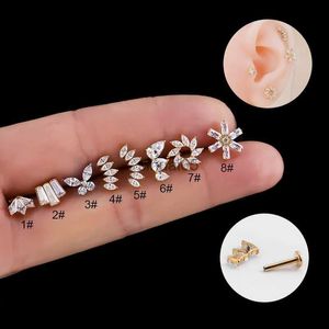 Stud G23 Tytanium Wewnętrzna nić Wewnętrzna Labret Lip Studs Karkie Koronę Motyl CZ Helisa Conch Chrząstka Uszy Uszy Biżuteria do ciała YQ231026