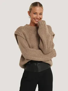 Damenpullover Solid Knit Crochet Cable O-Neck Pullover Volle Hülse Lose Übergroße Dicke Weiche Pullover 2023 Herbst Chic Casual Outwears