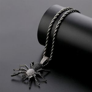 Iced Out Bling CZ Spider Pendants Halsband för män Hip Hop Jewelry Charm Chain Gold Silver Color Drop2528