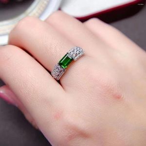 Cluster Rings Sterling Silver Band Ring With Gemstone Natural Chrome Diopside 925 Jewelry