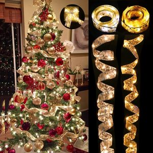 Christmas Decorations Festoon LED Ribbon String Lights Tree Decor For Home Bows Light Holiday Decorative Year Lamp 231026