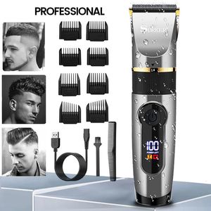 Electric Shavers Professional Hair Clipper laddningsbar elektrisk trimmer för män Skägg barn Barber Cutting Machine Haircut LED -skärmvattentät 231025