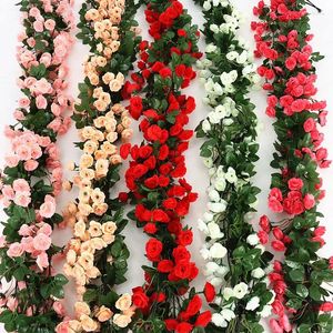 装飾的な花シルクローズ人工結婚式diy装飾偽の花の部屋の壁ぶら下げガーランド植物金属アーチ