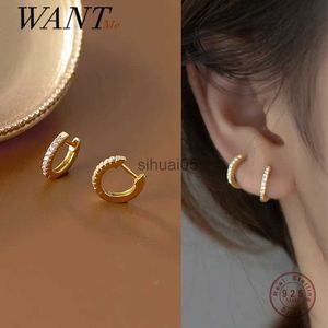 Stud Wantme Hoop Kolczyki dla kobiet 925 Sterling Srebrny prosty modny cyrkon CZ Huggie Pering Uch Ear Buinry Akcesoria YQ231026