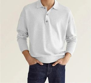 Men s casual skjortor Autumn T Shirt långärmad toppmode mångsidig lös passande fast färg V -hals knapp Polo skjorta 2023 231026