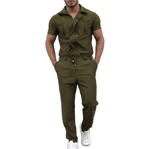 Summer Zipper Jumpsuit Streetwear Male Tracksuits Short Sleeve Solid Color Cargo Pants Set Jumpsuits Overalls M-2XL311i