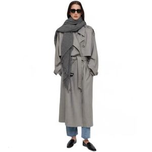 Women's Trench Coats Totem* Winter Women Trench Wool Wind Coat Oversize Ankle-Length Turn-down Collar Loose Full Sleeve Gray Color with Label 231025