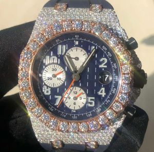 9 Tipo Moissanite Diamond Watch relógios gelados PASSAR diamantes TESTE Rose Gold Mixed Silver Case Top Quality Mecânica ETA Mechaincal Cronógrafo Mens Relógios de Pulso