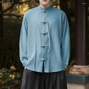 Etnik Giyim Yüksek Damla Keten Uzun Kollu Çin Tarzı Hanfu Gömlek Erkekler Geleneksel Tang Takım Elbise