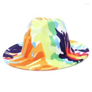 Berets Unisex Fedora Hat Fashion Tie Dyed Lady Bowler Printing British Style Hats For Women Men Panama Cap 2023Berets Wend22