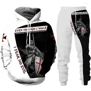 Fatos de treino masculino retro cavaleiro templário armadura 3d impresso hoodies/calças/terno harajuku jesus deus agasalho roupas esportivas legal 2 peças conjunto