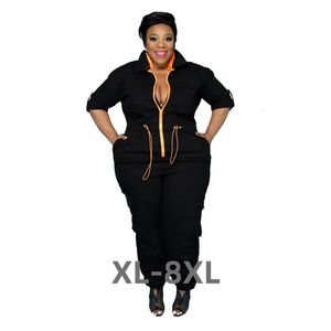 Kvinnors plus -storlek Jumpsuits Rompers Elegant Jumpsuit Zipper V Neck Club Outfit Female Outwear Designer Pants 2023 Summer Women Fashion 3XL 4XL 5XL 6XL 231025