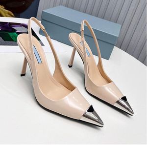 Elegant Brand Triangle Brushed Leather Sandals Dress Shoes For Women Slingback Pumps Luxury Footwear Women High Heels Party Wedding Dress 35-40