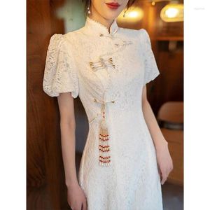 Roupas étnicas Yourqipao Branco Cheongsam Vestido para Mulheres 2023 Mangas Compridas Casamento Chinês Brindando Vestidos de Noivado Vestidos de Noite