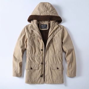 Men's retro plush and thick casual cotton jacket with multiple pockets, men's mid length jacket wholesale