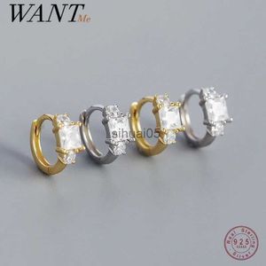 Stud WANTME 925 Sterling Silver Shiny Square Crystal Zircon Trend Ear Buckle Earrings Bohemian Round Huggies Women Piercing Jewelry YQ231026