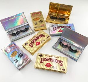 Selling Lashes Box Eyelash Packaging Box Fluffy 25mm Mink Flase Eyelashes Custom Holographic Lashwood Rectangle Case6513793