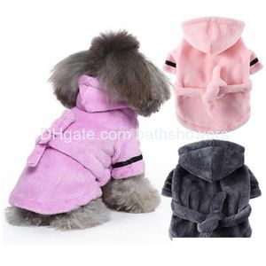 Dog Apparel Pet Bathrobe Pajamas Slee Clothing Soft Pets Bath Dry Towel Clothes Winter Warm Quick Drying Sleepcoat For Dogs French B Dhqmx