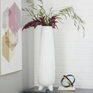 花瓶26インチの手作りの白いセラミック花瓶は植物のテーブル装飾のために足を備えています