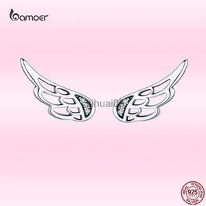 Stud Bamoer Fashion Angel Wings Earrings for Women Genuine 925 Sterling Silver Lucky Guardian Ear Studs Elegant Wedding Jewelry Gifts YQ231026