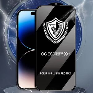 Protetor de tela para iPhone 15 Pro Max 14 Plus 13 Mini 12 11 XS XR X 8 7 SE 99H Vidro temperado OG ESD Filme ANTI-ESTÁTICO Cobertura completa Explosão Curvo Premium Shield