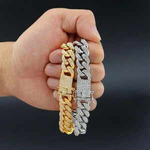 Mens hiphop guldarmband smycken isade ut kedjearmband rosguld silver miami kubansk länkkedja armband för män2503